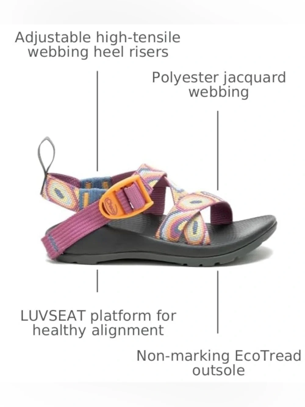 Chaco Kids' Outdoor Sandal in Purple with Multicolor Straps